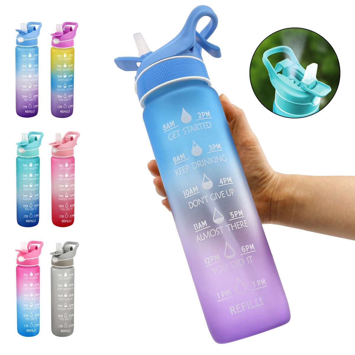 "1000ML Spray Water Bottle: Hydration on the Go!"