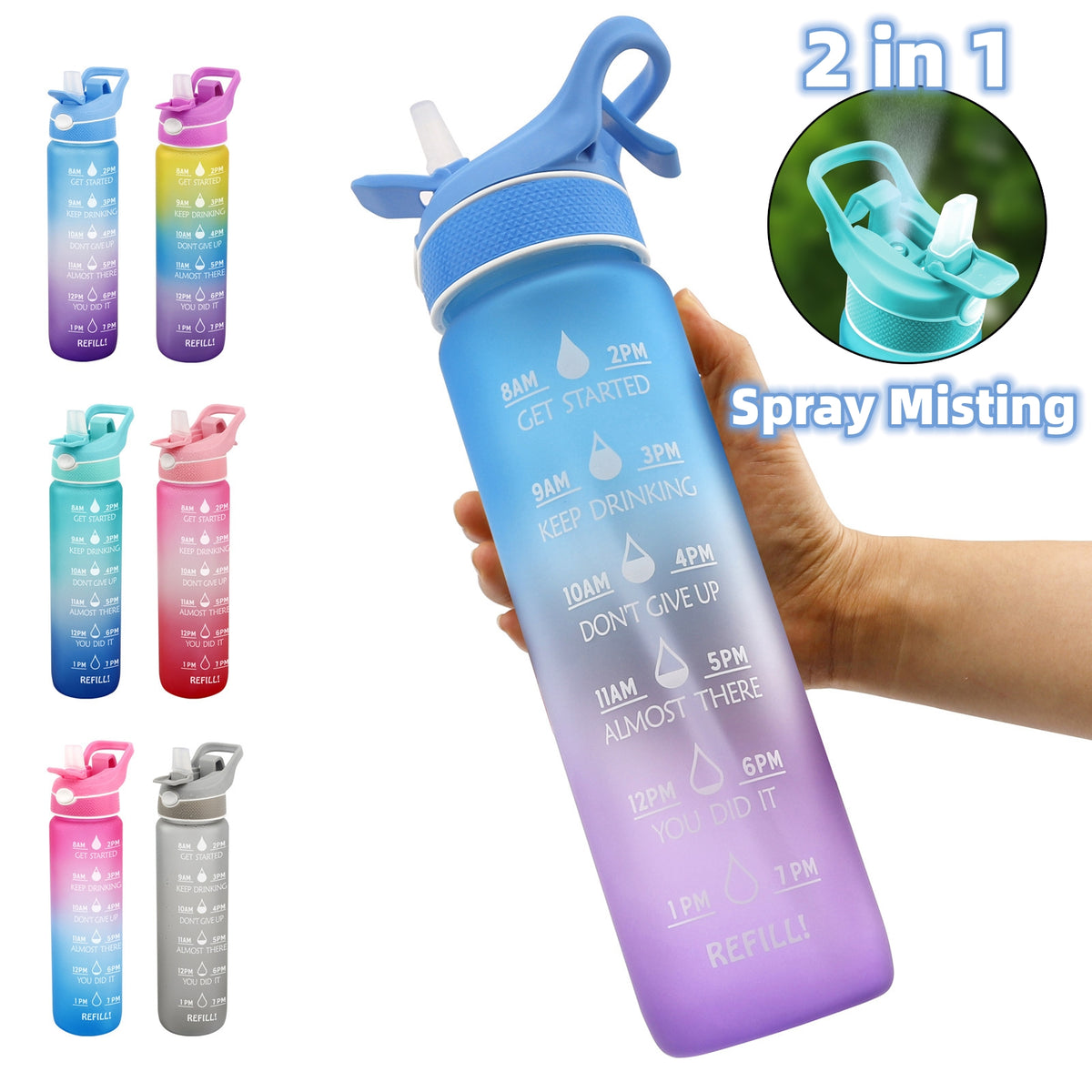"1000ML Spray Water Bottle: Hydration on the Go!"